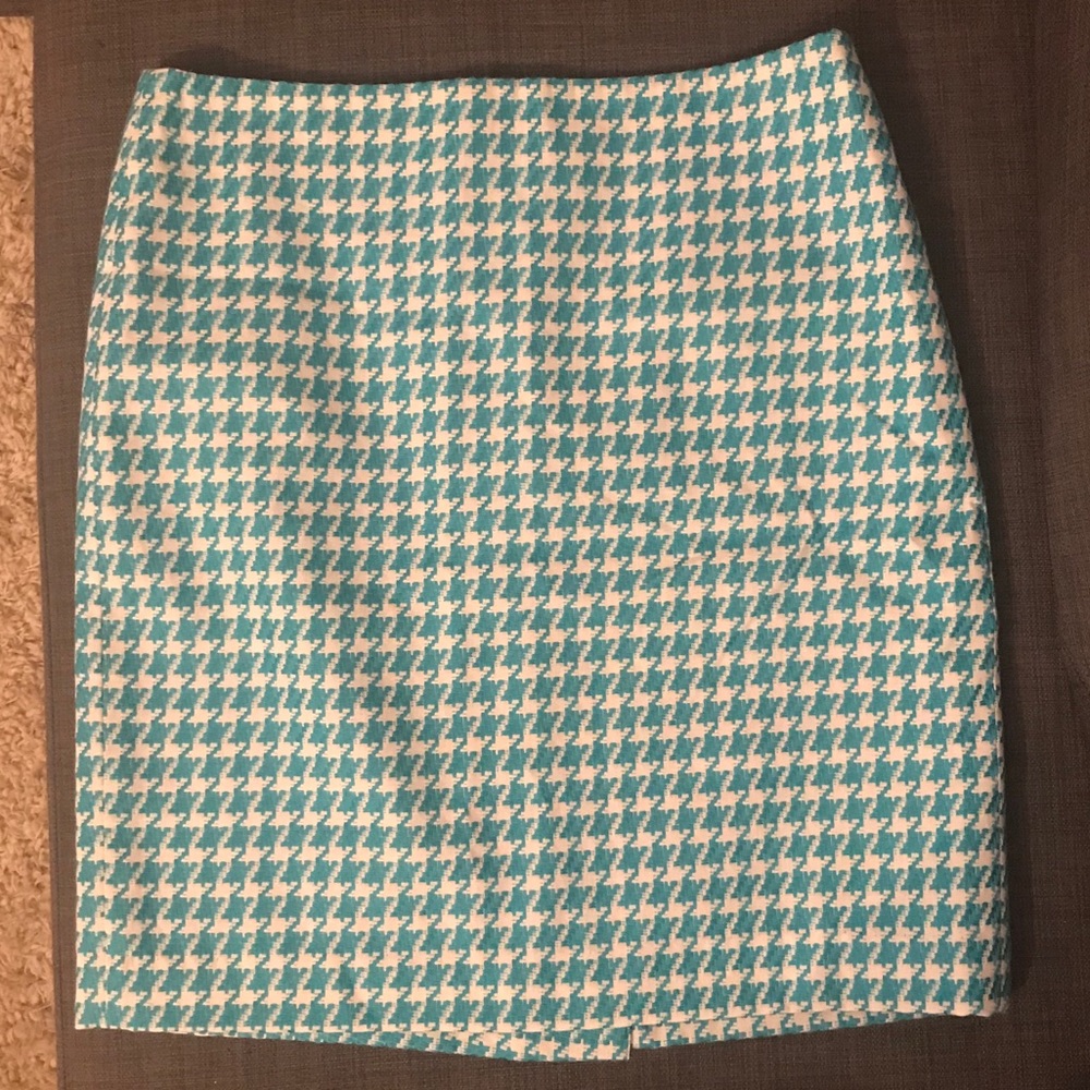 Houndstooth Plaid White and Blue Pencil Skirt